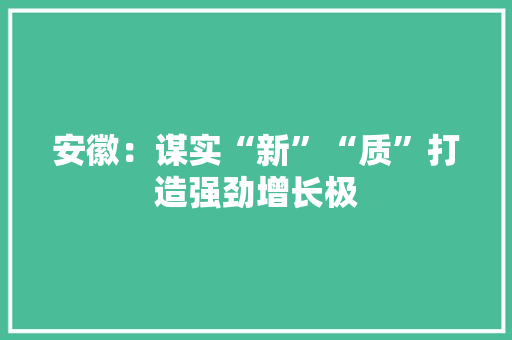 安徽：谋实“新”“质”打造强劲增长极 安徽：谋实“新”“质”打造强劲增长极 智能科技