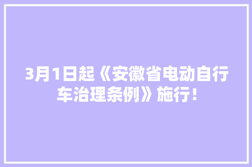 3月1日起《安徽省电动自行车治理条例》施行！