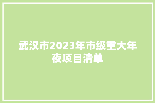 武汉市2023年市级重大年夜项目清单 武汉市2023年市级重大年夜项目清单 智能科技