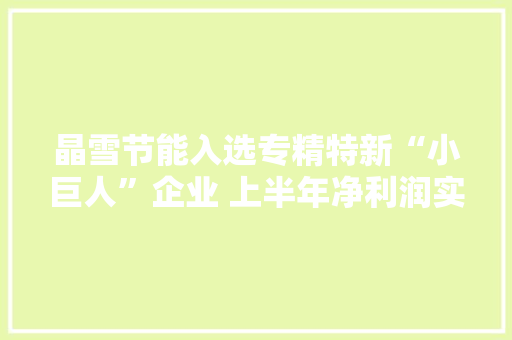 晶雪节能入选专精特新“小巨人”企业 上半年净利润实现大年夜幅增长