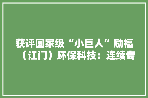 获评国家级“小巨人”励福（江门）环保科技：连续专一苦干