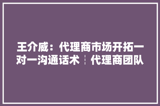 王介威：代理商市场开拓一对一沟通话术┆代理商团队复制团队裂变