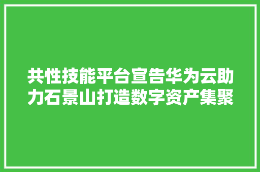共性技能平台宣告华为云助力石景山打造数字资产集聚区