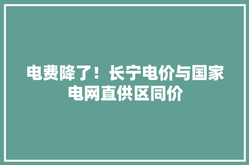 电费降了！长宁电价与国家电网直供区同价