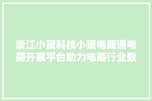 浙江小望科技小望电商通电商开票平台助力电商行业数字化进级