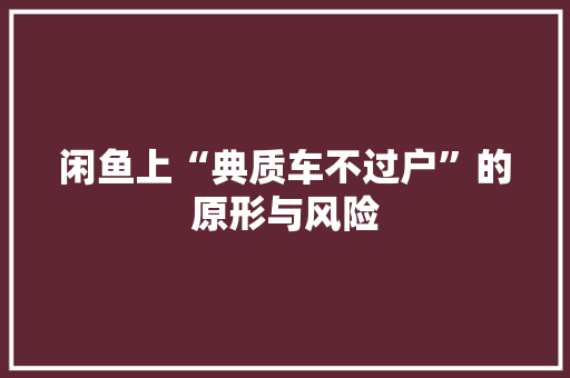 闲鱼上“典质车不过户”的原形与风险 闲鱼上“典质车不过户”的原形与风险 智能家居