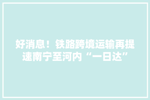 好消息！铁路跨境运输再提速南宁至河内“一日达”