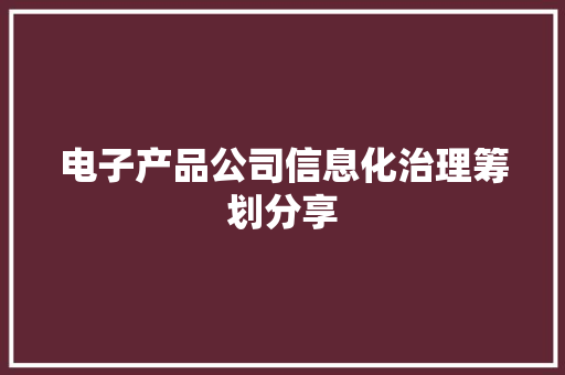 电子产品公司信息化治理筹划分享 电子产品公司信息化治理筹划分享 互联通信