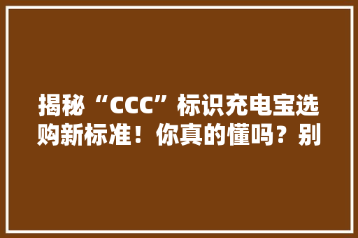 揭秘“CCC”标识充电宝选购新标准！你真的懂吗？别再被误导了