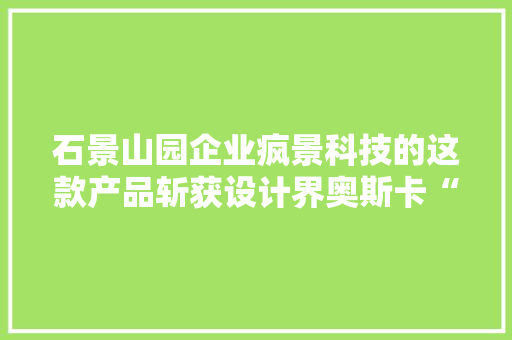 石景山园企业疯景科技的这款产品斩获设计界奥斯卡“iF设计金奖”