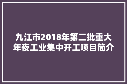 九江市2018年第二批重大年夜工业集中开工项目简介