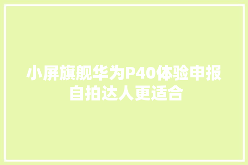 小屏旗舰华为P40体验申报 自拍达人更适合
