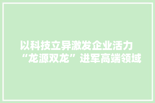 以科技立异激发企业活力 “龙源双龙”进军高端领域