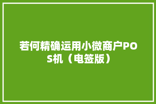 若何精确运用小微商户POS机（电签版）