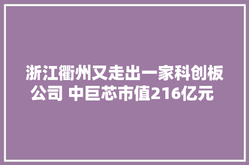 浙江衢州又走出一家科创板公司 中巨芯市值216亿元 巨化股份、大年夜基金联手“孵化” 浙江衢州又走出一家科创板公司 中巨芯市值216亿元 巨化股份、大年夜基金联手“孵化” 智能科技