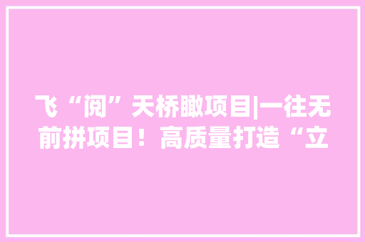 飞“阅”天桥瞰项目|一往无前拼项目！高质量打造“立异未来城·拥河活力区”