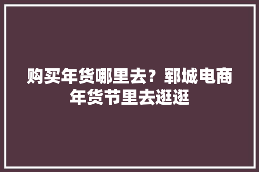 购买年货哪里去？郓城电商年货节里去逛逛 购买年货哪里去？郓城电商年货节里去逛逛 智能科技