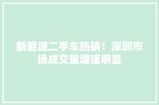 新能源二手车热销！深圳市场成交量增速明显