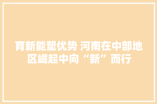 育新能塑优势 河南在中部地区崛起中向“新”而行