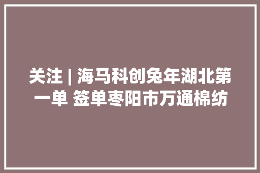 关注 | 海马科创兔年湖北第一单 签单枣阳市万通棉纺