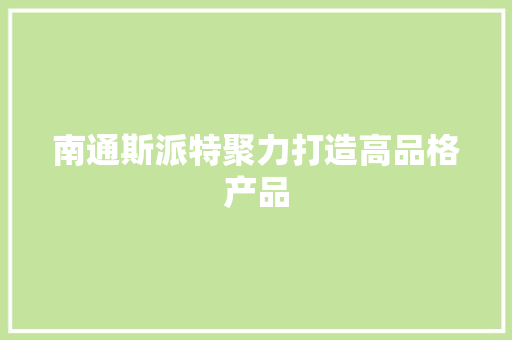 南通斯派特聚力打造高品格产品 南通斯派特聚力打造高品格产品 人工智能