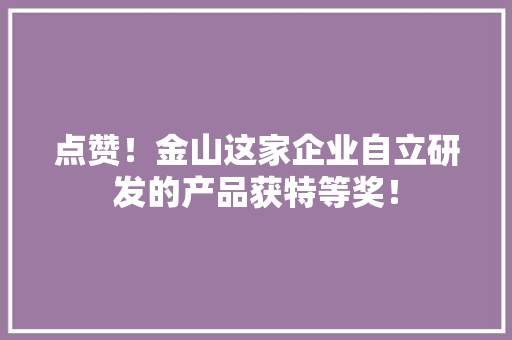 点赞！金山这家企业自立研发的产品获特等奖！