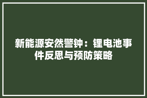 新能源安然警钟：锂电池事件反思与预防策略