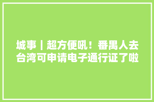 城事｜超方便吼！番禺人去台湾可申请电子通行证了啦！ 城事｜超方便吼！番禺人去台湾可申请电子通行证了啦！ 智能科技