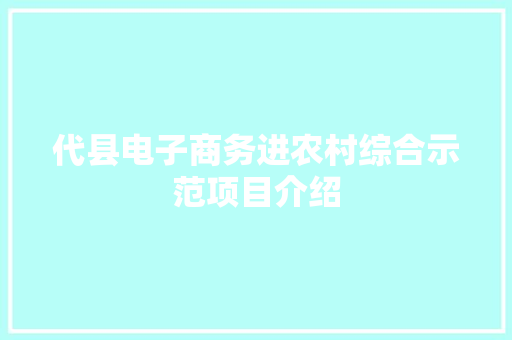 代县电子商务进农村综合示范项目介绍