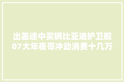 出差途中买辆比亚迪护卫舰07大年夜哥冲动消费十几万回家咋解释？