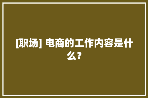 [职场] 电商的工作内容是什么？