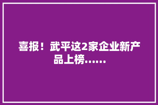 喜报！武平这2家企业新产品上榜……
