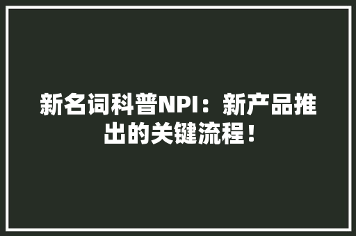 新名词科普NPI：新产品推出的关键流程！