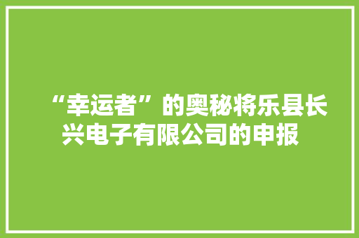 “幸运者”的奥秘将乐县长兴电子有限公司的申报 “幸运者”的奥秘将乐县长兴电子有限公司的申报 人工智能