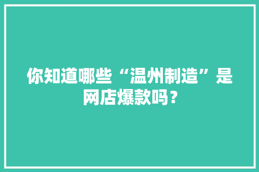 你知道哪些“温州制造”是网店爆款吗？
