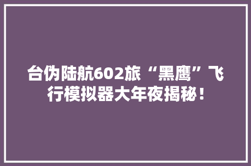 台伪陆航602旅“黑鹰”飞行模拟器大年夜揭秘！ 台伪陆航602旅“黑鹰”飞行模拟器大年夜揭秘！ 智能科技