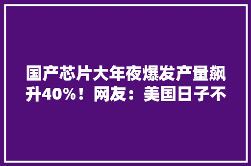 国产芯片大年夜爆发产量飙升40%！网友：美国日子不好过了！