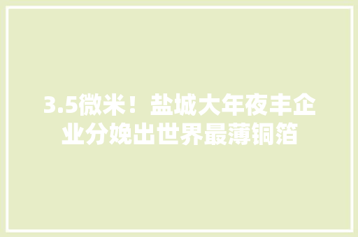 3.5微米！盐城大年夜丰企业分娩出世界最薄铜箔