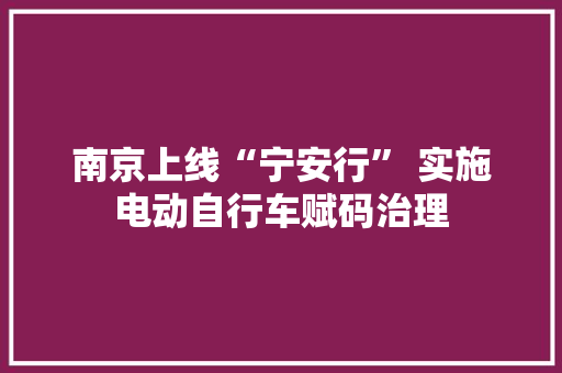 南京上线“宁安行” 实施电动自行车赋码治理