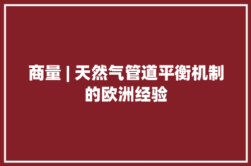 商量 | 天然气管道平衡机制的欧洲经验