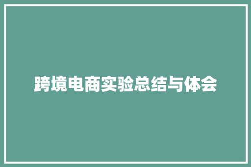 跨境电商实验总结与体会 跨境电商实验总结与体会 互联通信