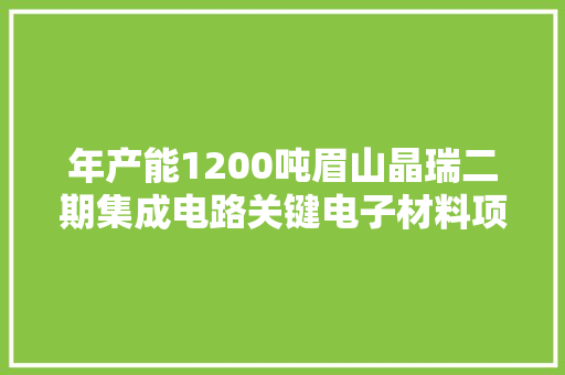 年产能1200吨眉山晶瑞二期集成电路关键电子材料项目开工