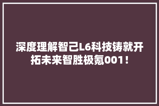 深度理解智己L6科技铸就开拓未来智胜极氪001！