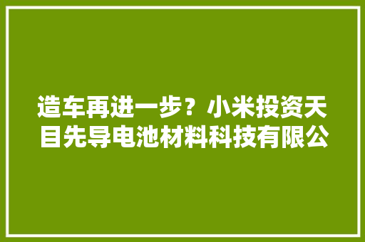 造车再进一步？小米投资天目先导电池材料科技有限公司