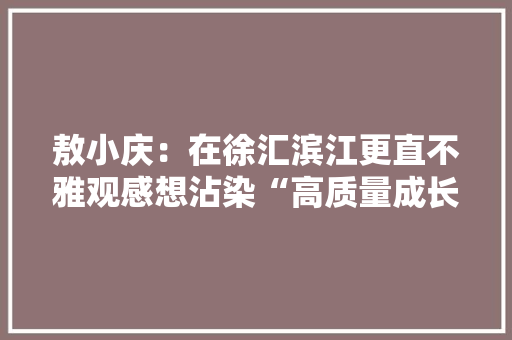 敖小庆：在徐汇滨江更直不雅观感想沾染“高质量成长”这个词