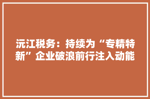沅江税务：持续为“专精特新”企业破浪前行注入动能 沅江税务：持续为“专精特新”企业破浪前行注入动能 人工智能