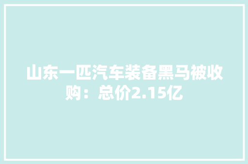 山东一匹汽车装备黑马被收购：总价2.15亿