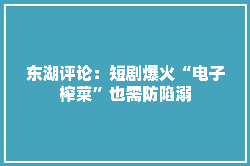 东湖评论：短剧爆火“电子榨菜”也需防陷溺