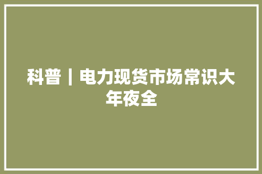 科普｜电力现货市场常识大年夜全 科普｜电力现货市场常识大年夜全 人工智能