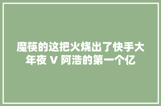魔筷的这把火烧出了快手大年夜 V 阿浩的第一个亿